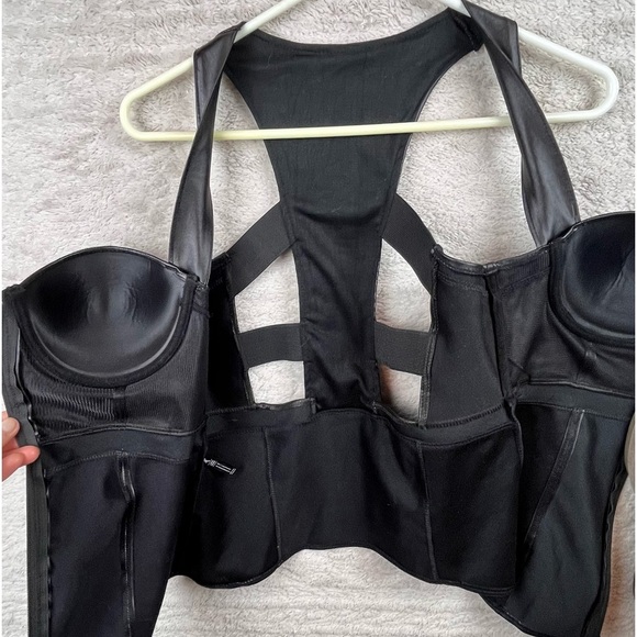 Black Faux Leather Bustier Large Coquette Goth Sexy - Picture 13 of 16